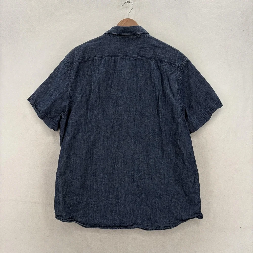 Banana Republic Shirt Mens Large Blue Chambray Short Sleeve Linen Standard Fit